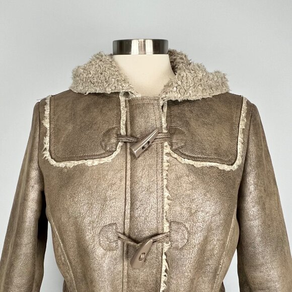 Kenneth Cole NY Womens Brown Faux Shearling Penny Lane Coat Hooded size Medium - Picture 2 of 15